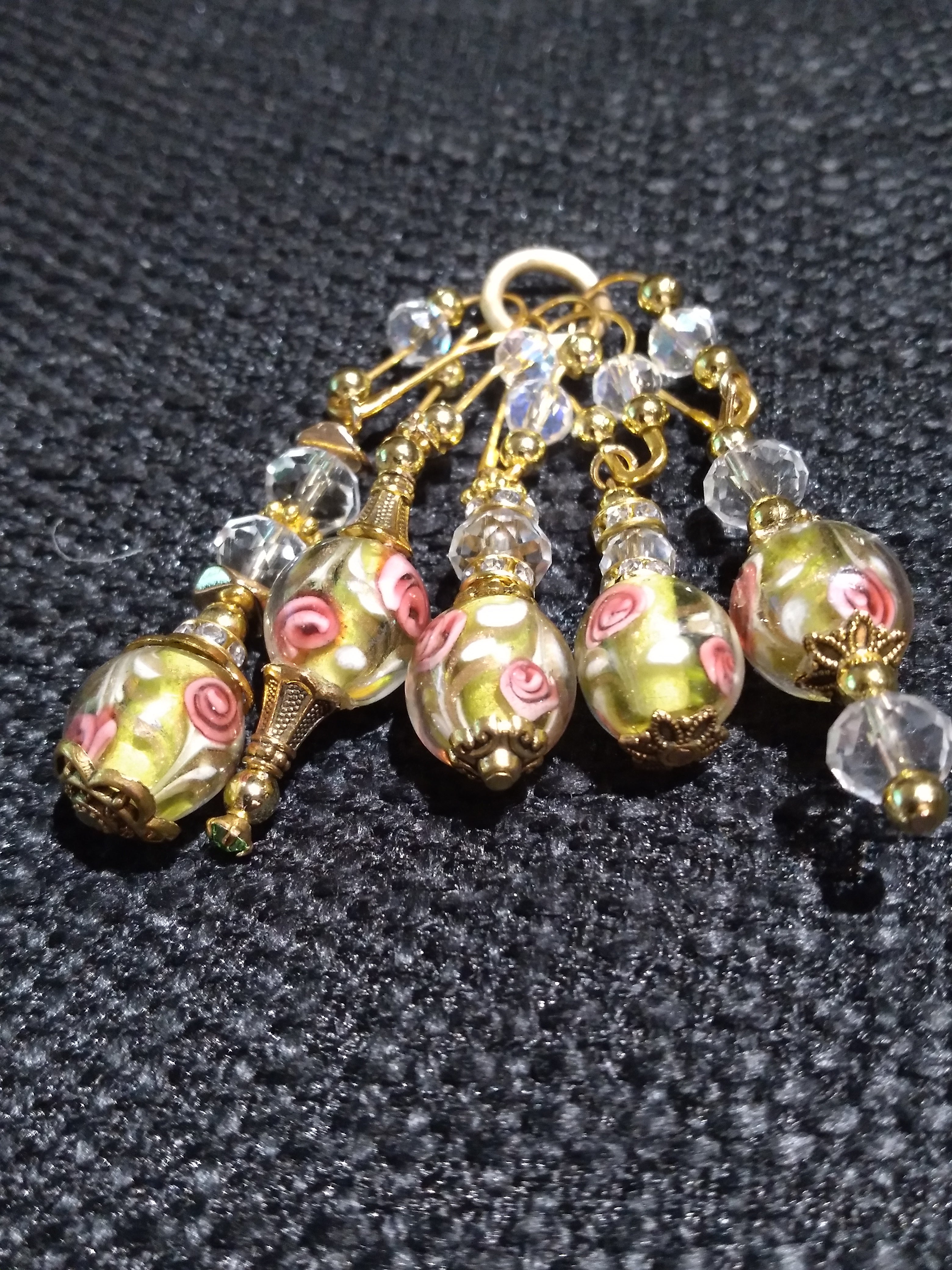 Bead Dangles with Green Beads and Gold Accents--Set of 5