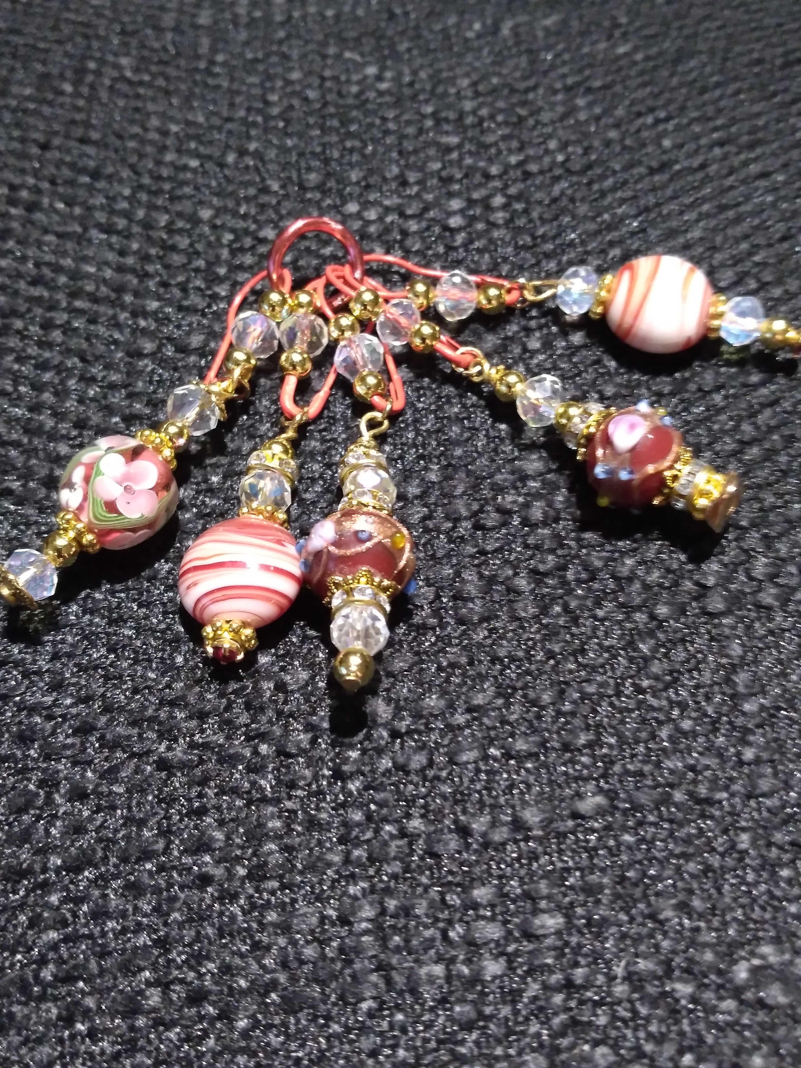 Bead Dangles with Red Beads and Silver Accents--Set of 5