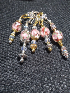Bead Dangles with Dark Pink Floral Beads and Silver Accents--Set of 5