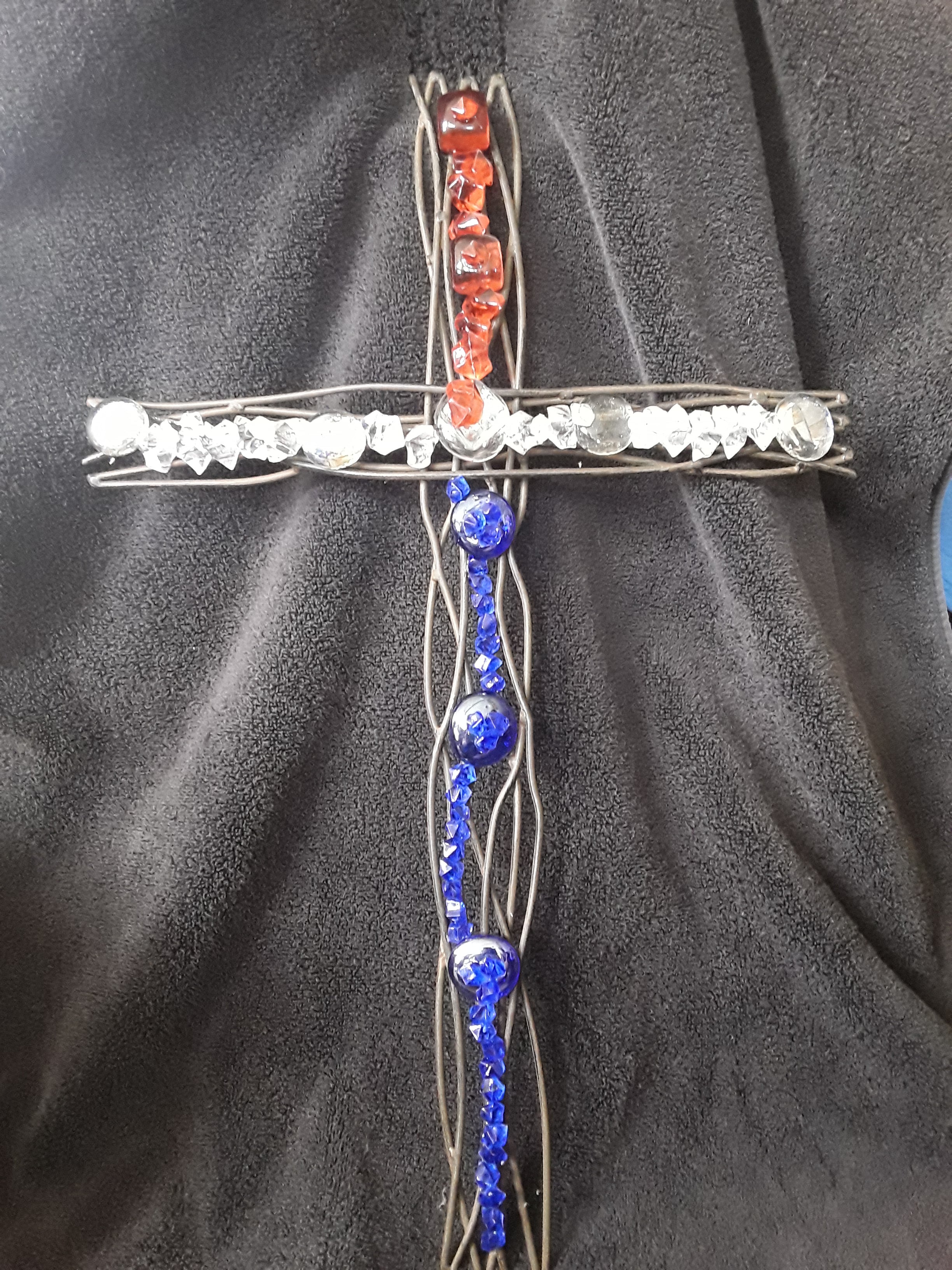 Red, White, and Blue Embellished Beaded Cross
