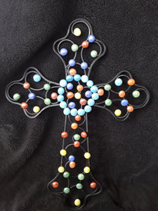 Beautiful Metal Cross Embellished with Multi-Colored Stones