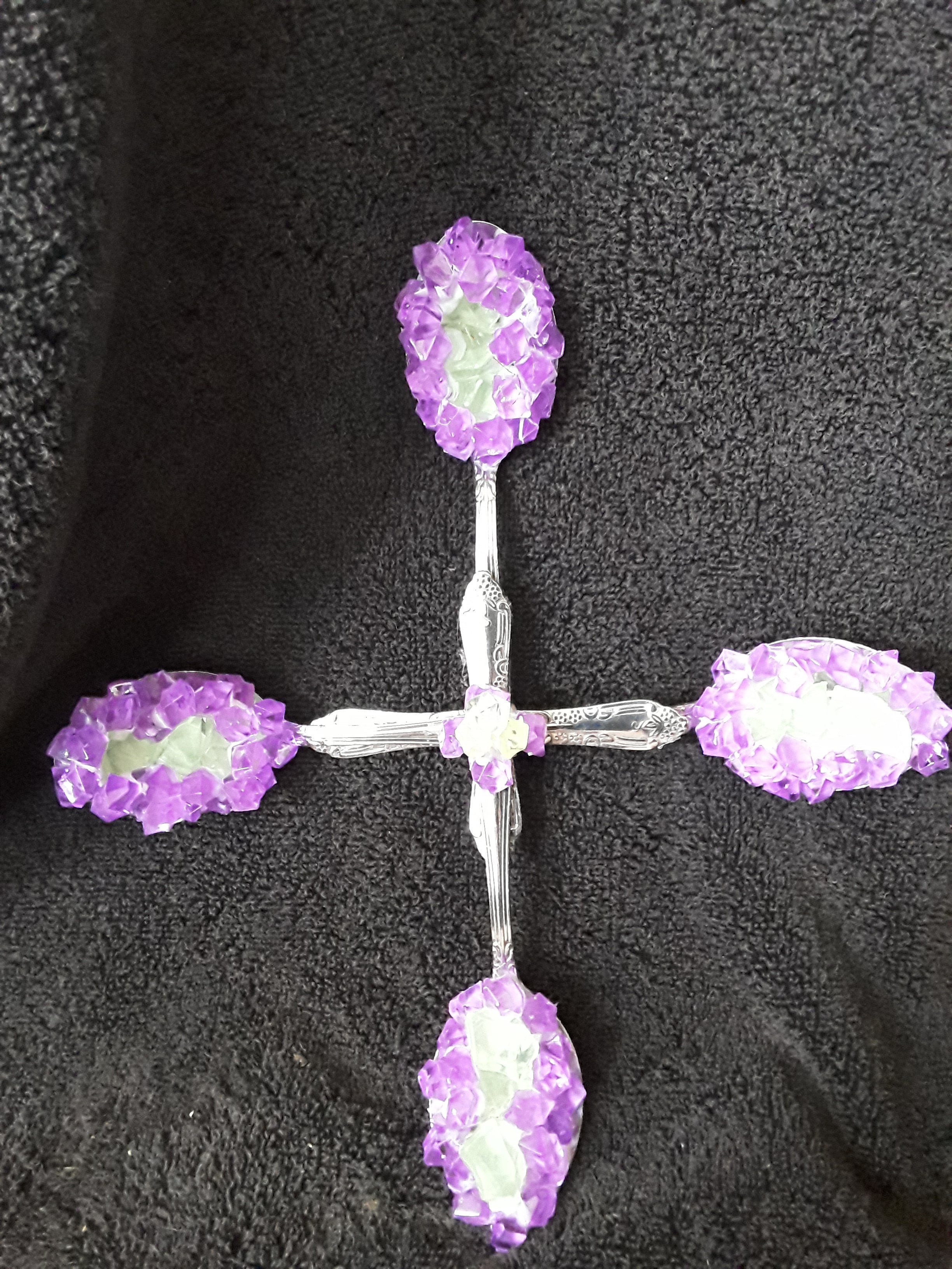 Purple and Lime Green Beaded Cross