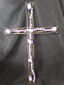 Beautiful Beaded Cross Embellished with Purple Plastic Crystal Dazzlers and Purple Stone Rocks