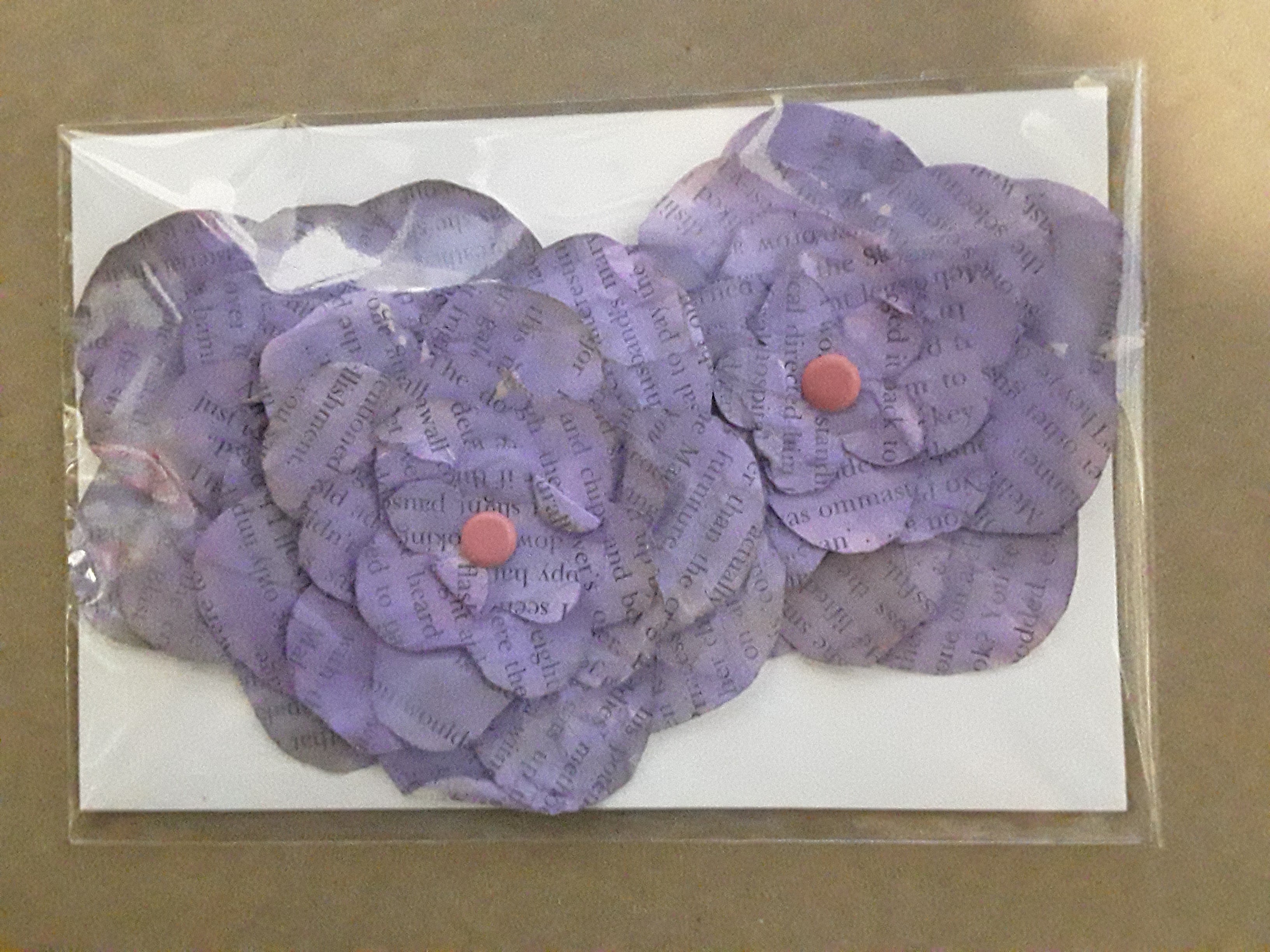 Hand-Cut Book Page Flowers--Shades of Purple