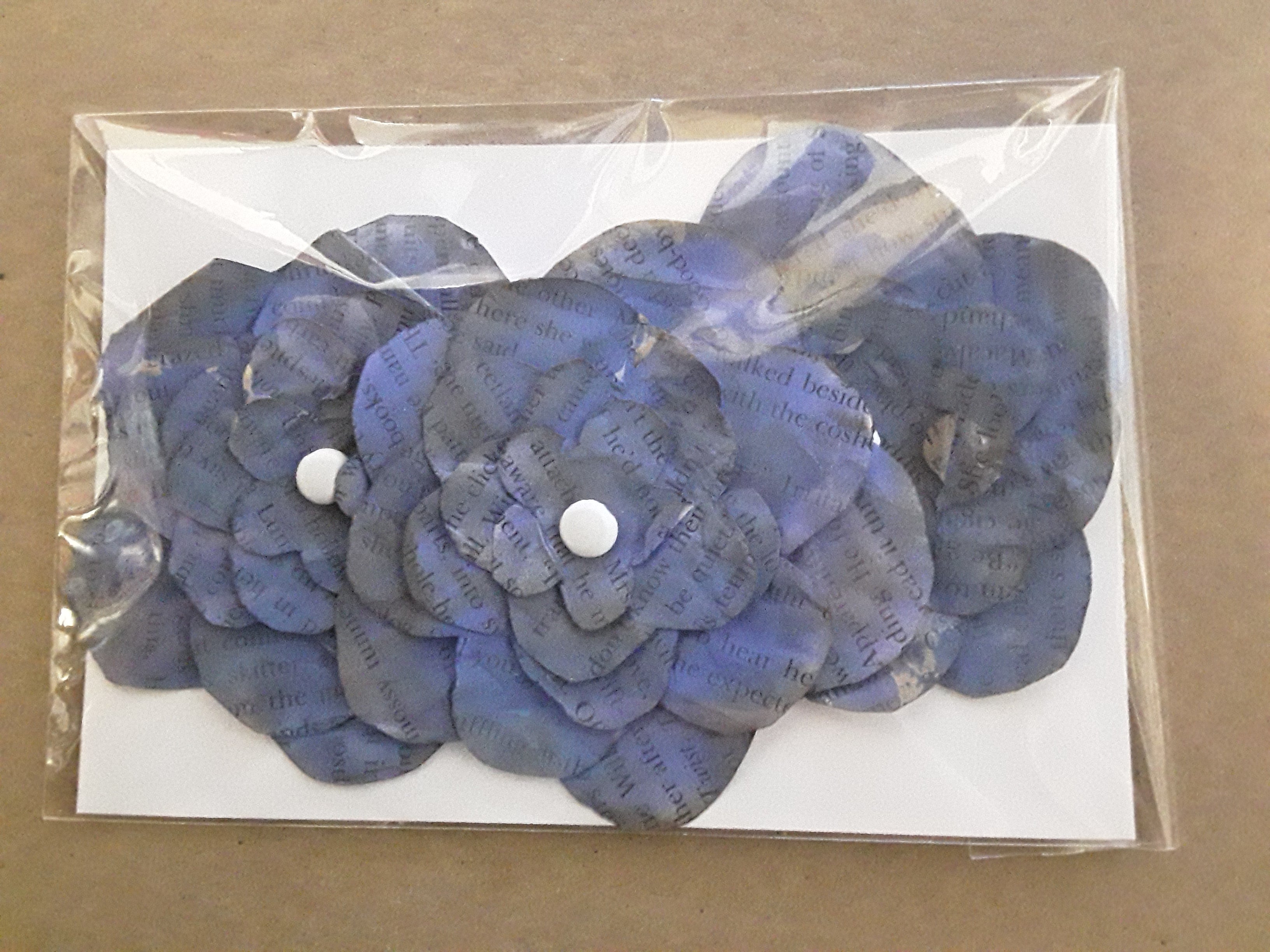 Hand-Cut Book Page Flowers--Shades of Blue