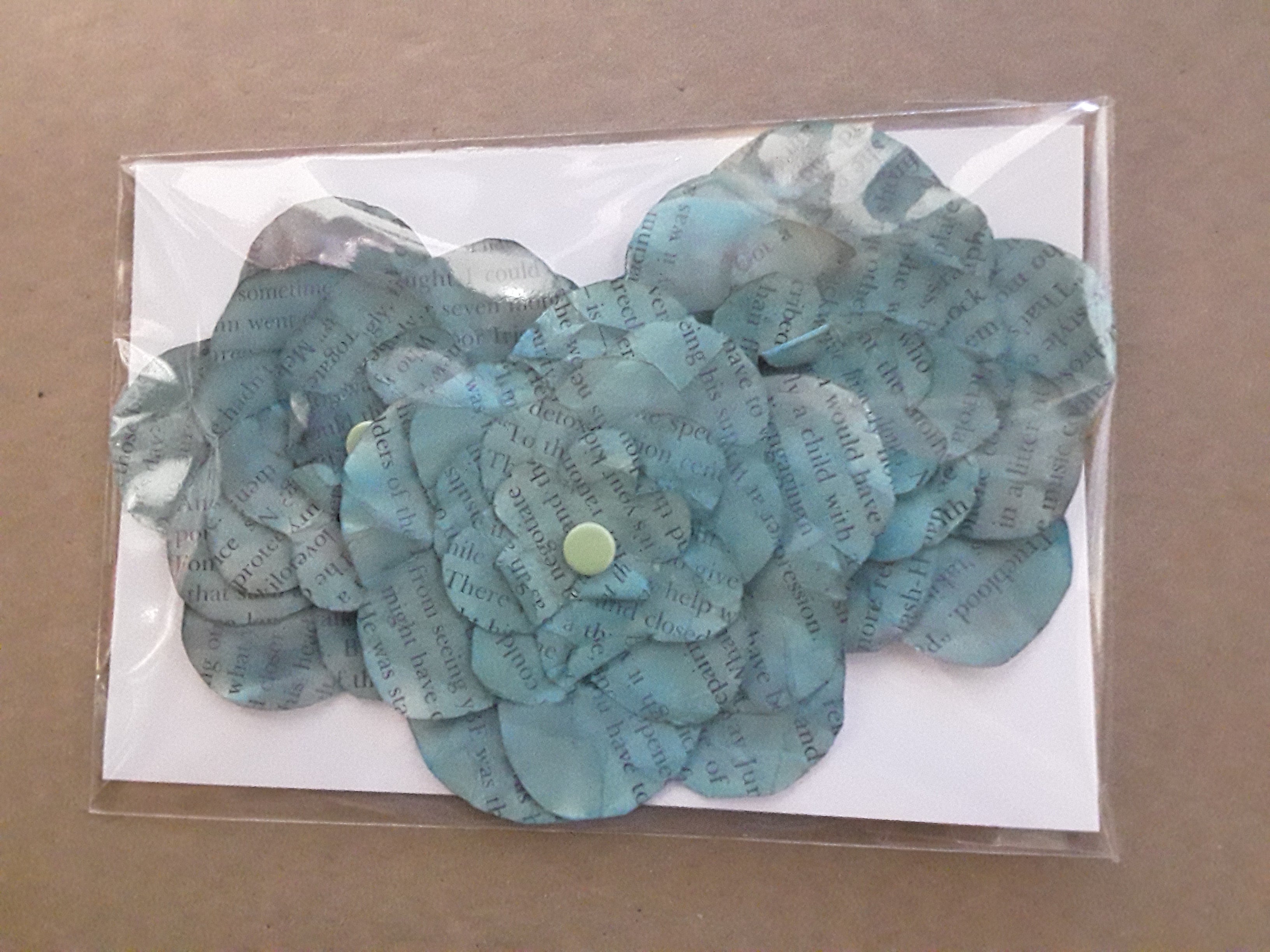 Hand-Cut Book Page Flowers--Shades of Dark Teal