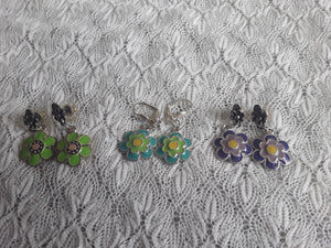 Three Pack of Enameled Flower Earrings