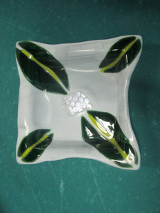 Shallow Fused Glass Bowl With a Cute Leaf Pattern