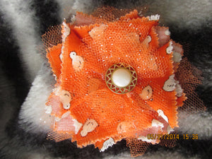 Handmade Fabric and Tulle Flower--Orange with Cream Chicks