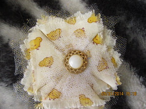 Handmade Fabric and Tulle Flower--Cream with Yellow Chicks