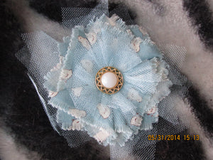 Handmade Fabric and Tulle Flower--Blue with Cream Chicks