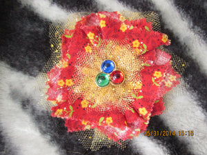 Handmade Fabric and Tulle Flower--Red with Yellow Flowers