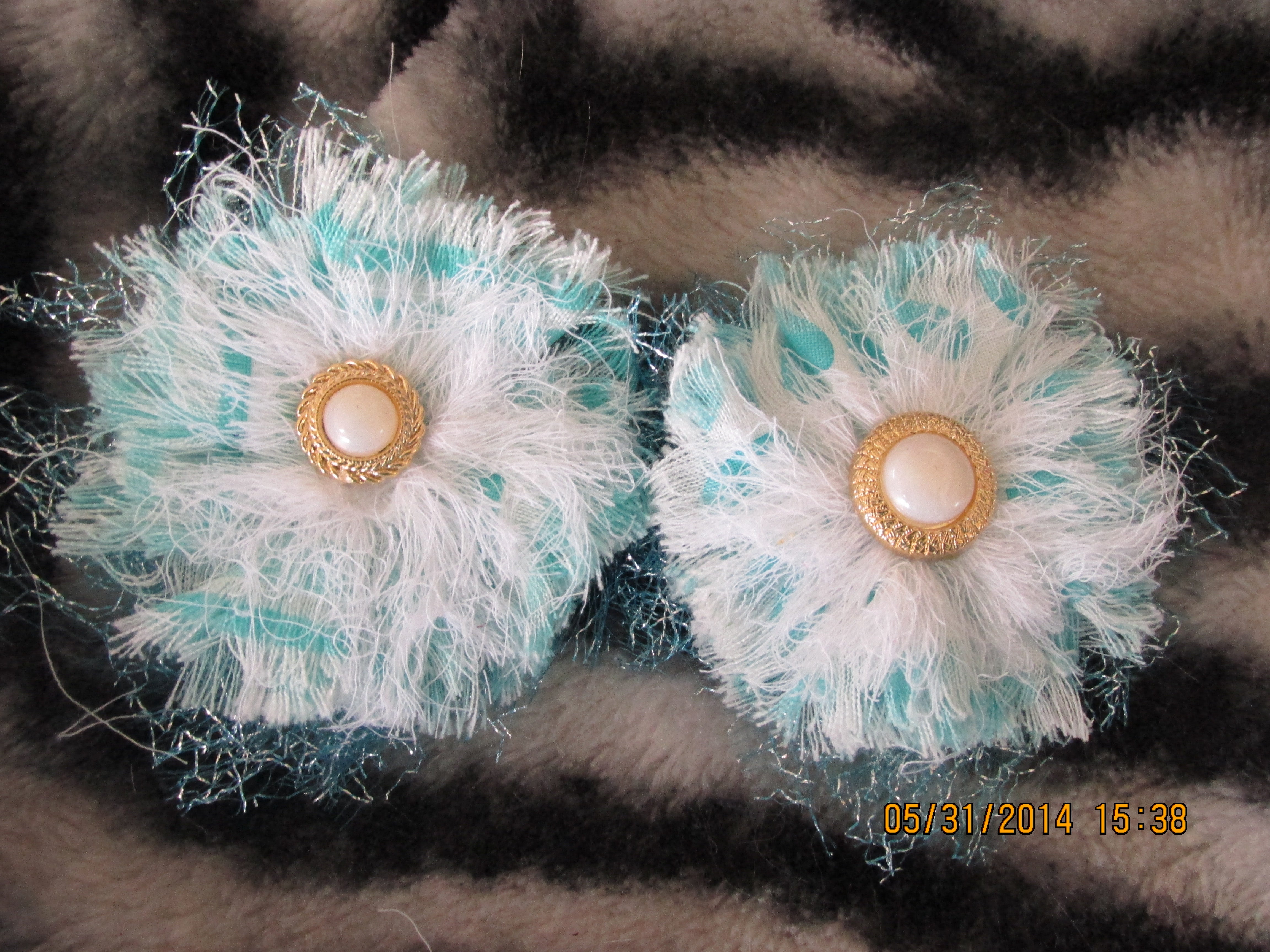 Handmade Fabric and Tulle Flowers--Teal