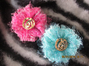 Handmade Fabric and Tulle Flowers--Pink and Teal
