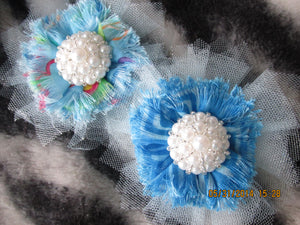 Handmade Fabric and Tulle Flowers--Blue and Teal