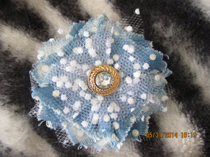 Handmade Fabric and Tulle Flower--Blue