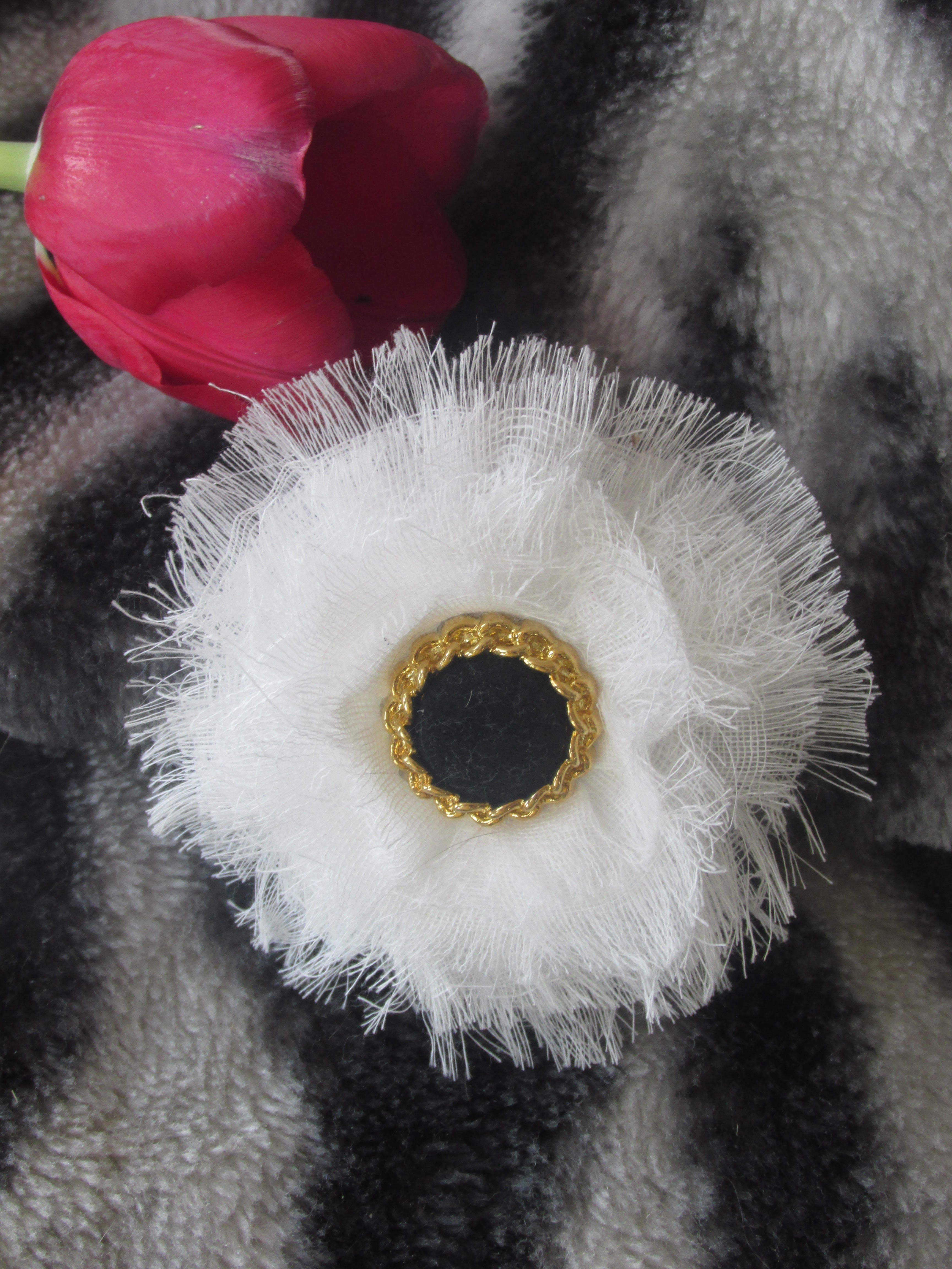 Cheesecloth Flower With Black Center