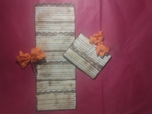 Three Pocket Folded Book Page--Set of 2--With Orange Ribbon Paperclips