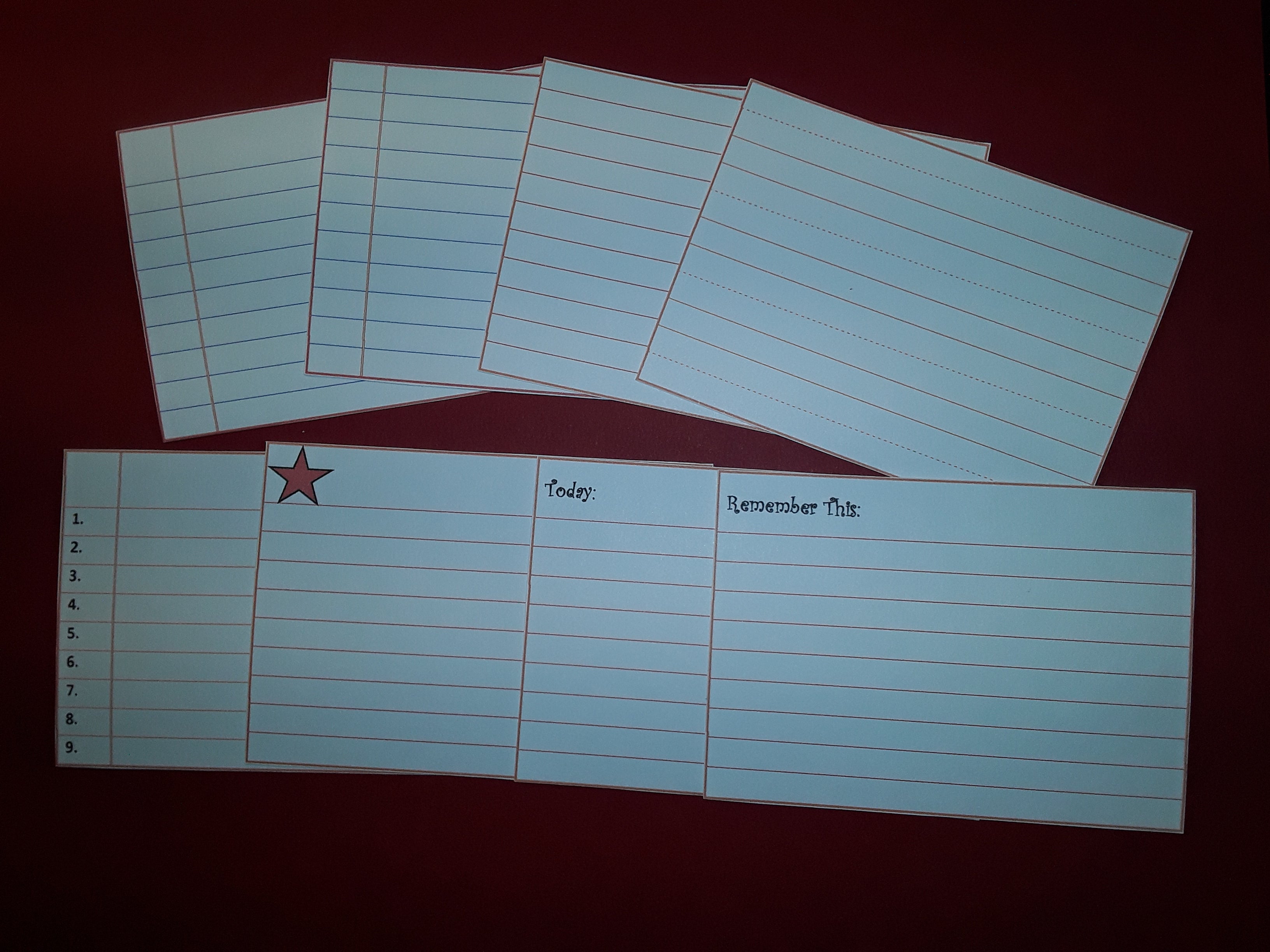 Lined Index Journal Cards in Red