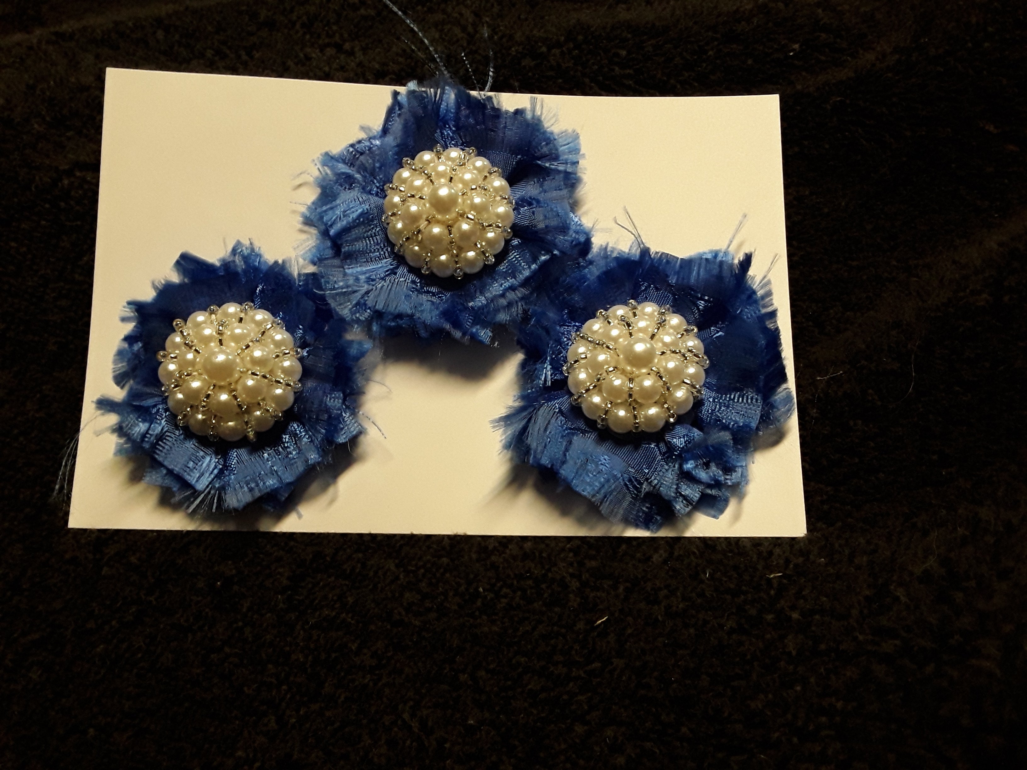 Set of Three Deep Blue Satin Flowers