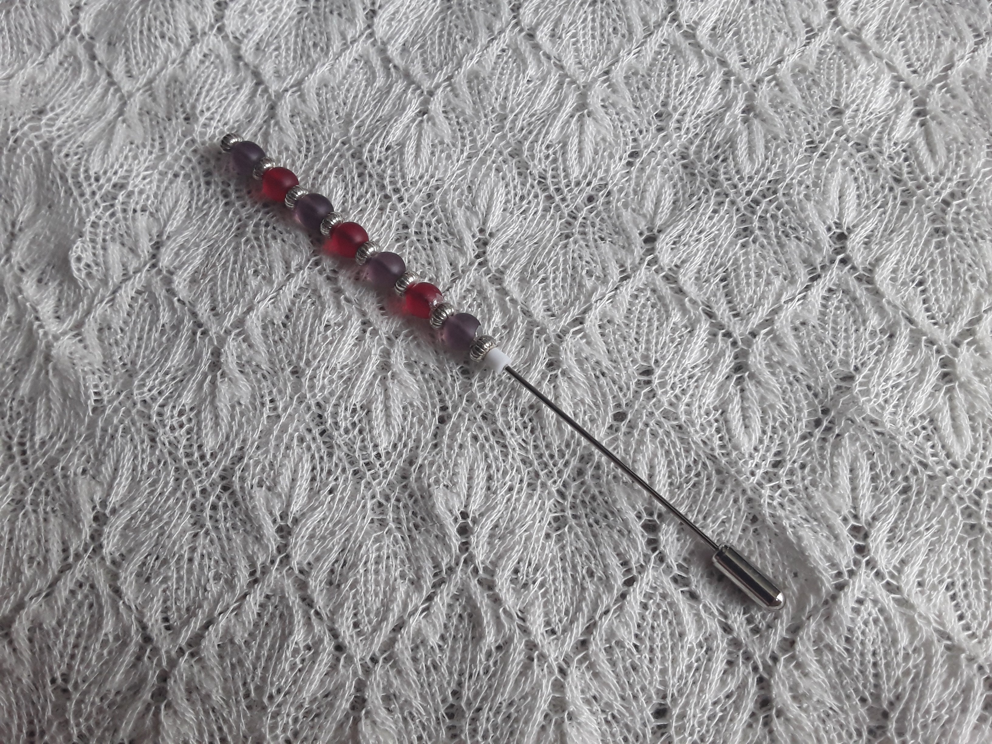 Stick Pin with Small Red and Purple Beads