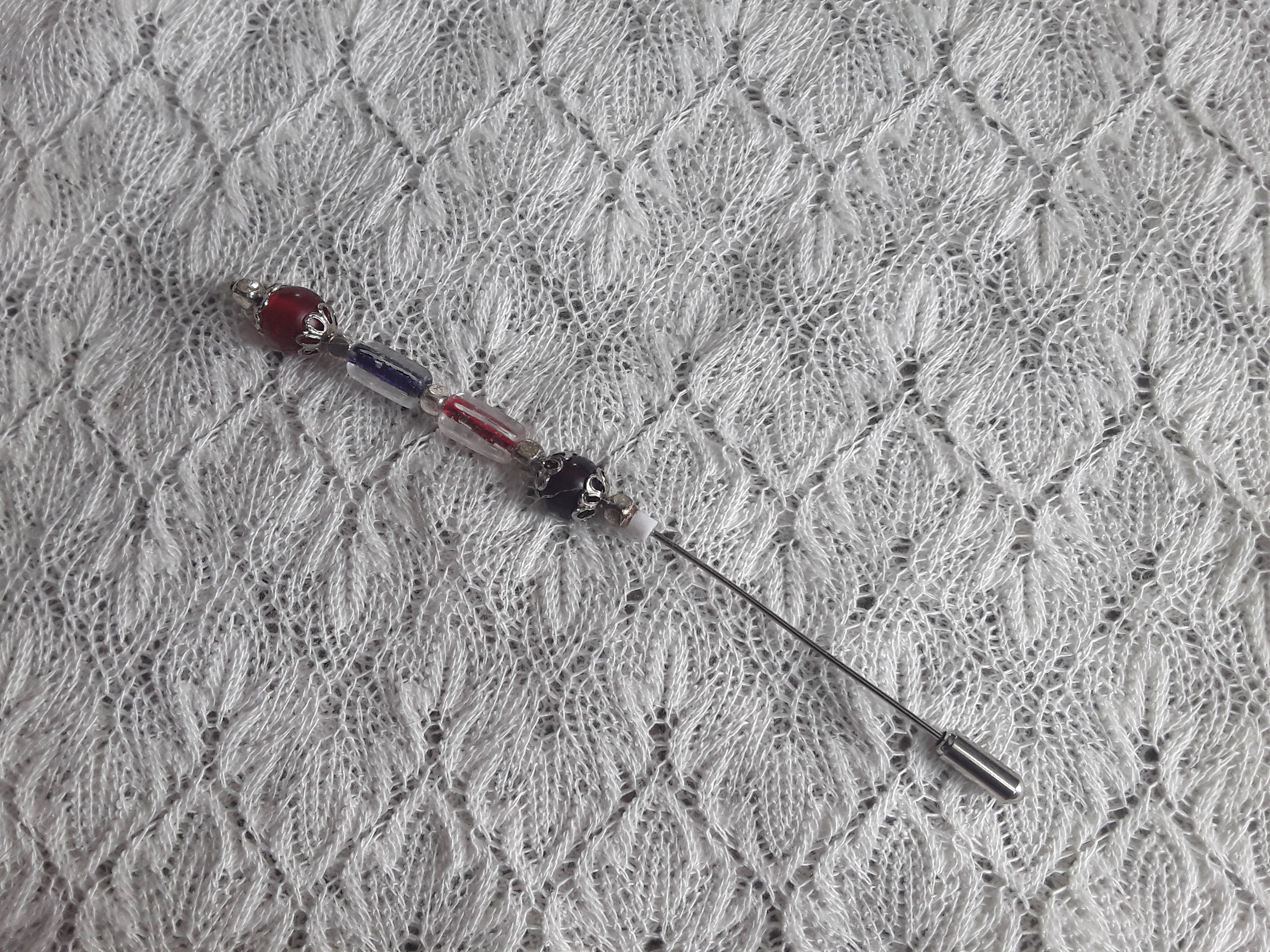 Stick Pin with Red and Purple Elongated Beads